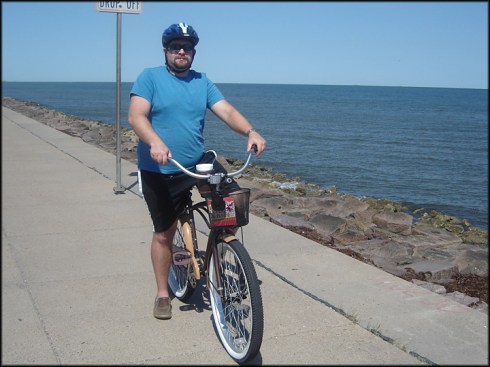 Scotty on Bike on Galveston Seawall