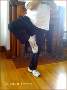Tree Pose with Multi-Use Tennis Shoes