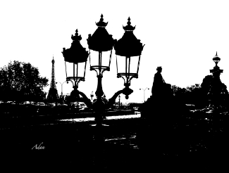 Three Lamps to the Eiffel Tower BW Paris ©Felipe Adan Lerma