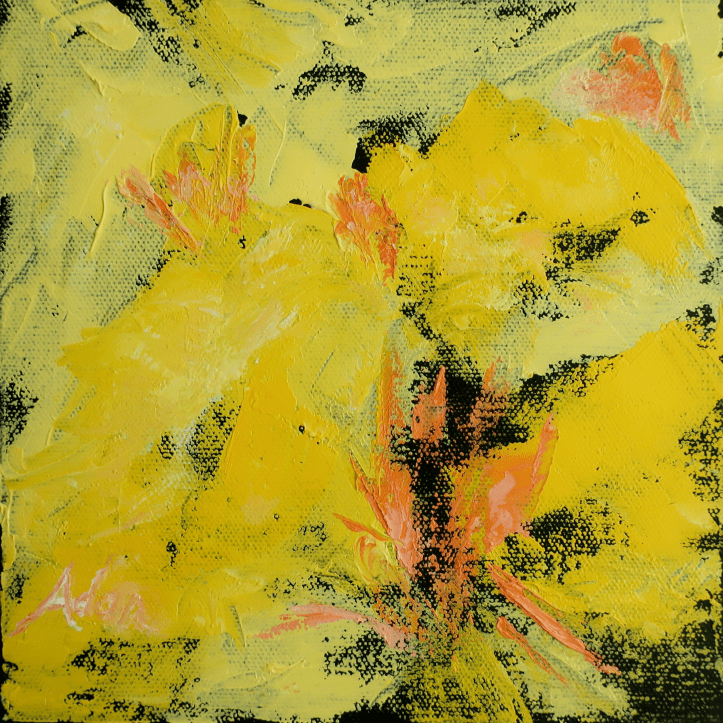 Yellow Blooms Coral Accents circa 2019, 8x8 oil ©Felipe Adan Lerma