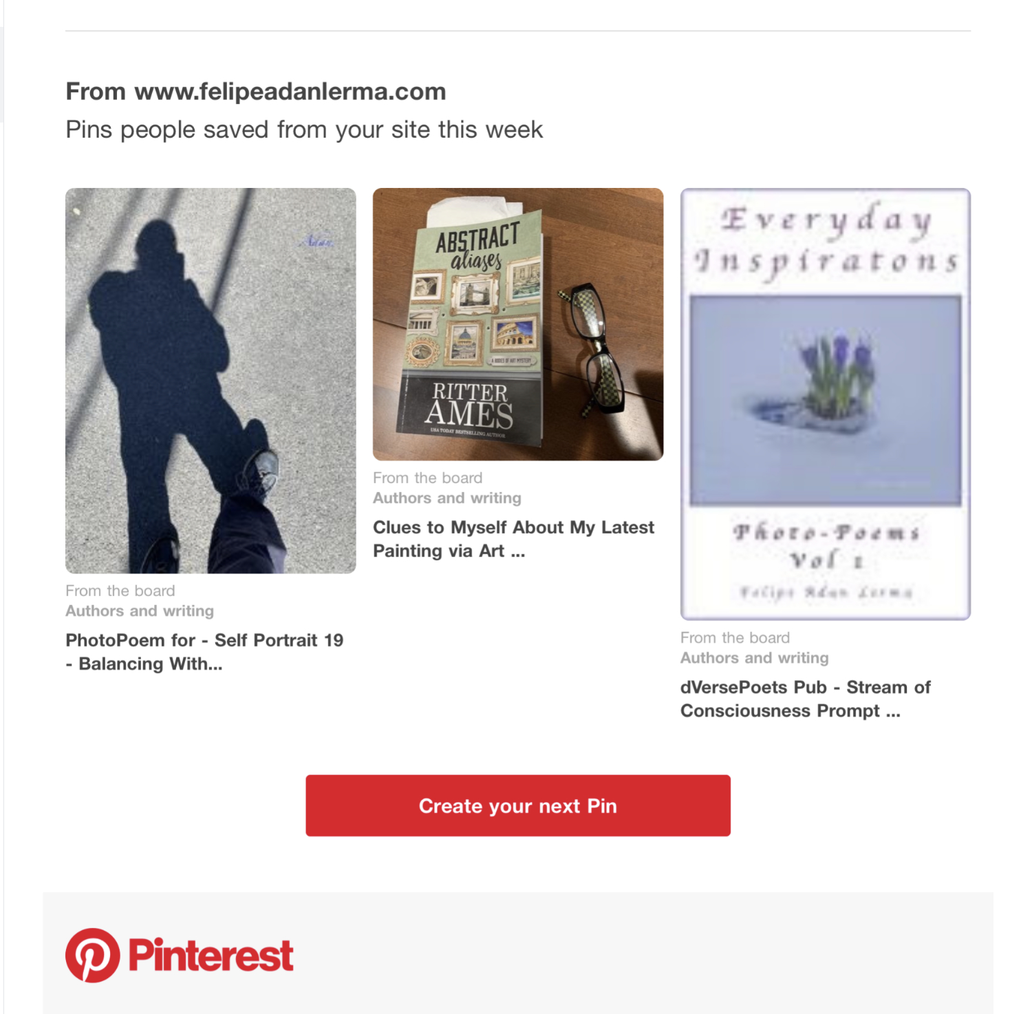 Pins people saved from my site from my blog, 1st week in August ‘19 on Pinterest - https://www.pinterest.com/felipeadanlerma - Self Portraits, Mystery Fiction, PhotoPoems