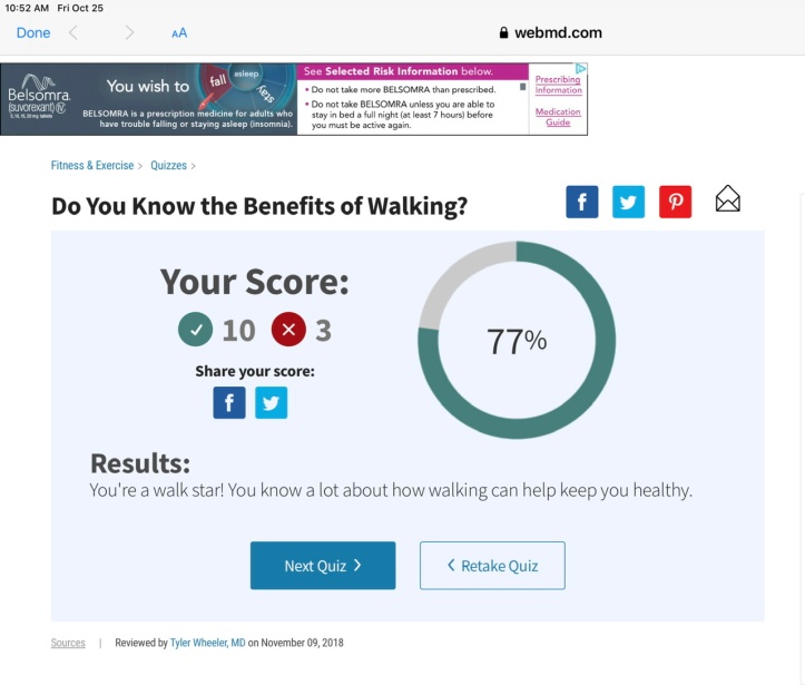 WebMD Walking Quiz - My Score 😊 www.webmd.com/fitness-exercise/rm-quiz-benefits-walking