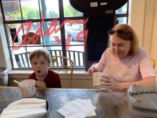 Max & Grandma at Wooden Spoon Wimberley Tx, 4 - eating Yogurt Ice Cream 😊 ©Felipe Adan Lerma