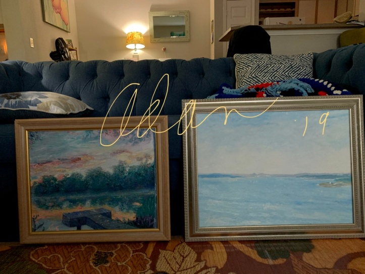 2 paintings for CAS show at Cypress Grill Nov’19 - Dock at Laguna Gloria & Canyon Lake Sailboats ©Felipe Adan Lerma