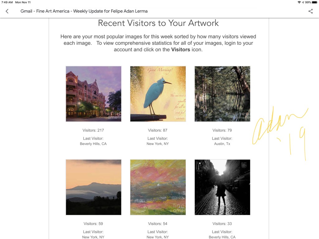 My Most Viewed Images On Fine Art America Week of Nov 10, 2019&nbsp;😊