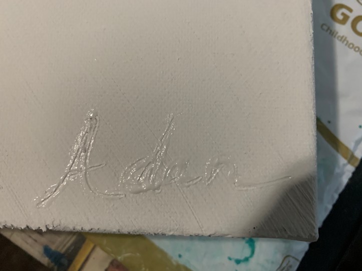 Experimental Signature with Soft Gel Gloss Medium on Experimental Absorbent Ground Slant 12.25.19