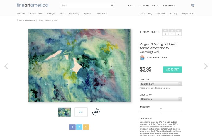 Ridges of Spring Light 6x6 #2 Greeting Card ©Felipe Adan Lerma https://fineartamerica.com/featured/ridges-of-spring-light-6x6-acrylic-watercolor-2-felipe-adan-lerma.html?product=greeting-card