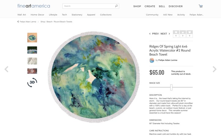 Ridges of Spring Light 6x6 #2 Round Beach Towel © Felipe Adan Lerma https://fineartamerica.com/featured/ridges-of-spring-light-6x6-acrylic-watercolor-2-felipe-adan-lerma.html?product=round-beach-towel