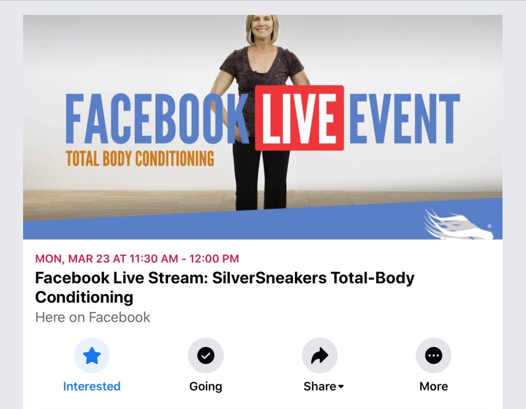 New SilverSneakers Exercise Streaming Opportunity on Facebook Monday 03.23.20 10:30&nbsp;CST