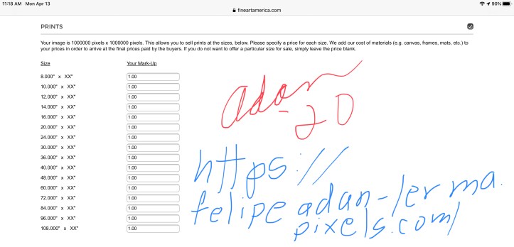 Sample dollar pricing for all my prints & gifts items at Fine Art America 😊 https://felipeadan-lerma.pixels.com/