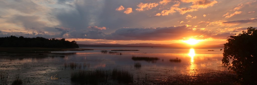 Adan’s One Line PhotoPoems – Vermont Marshland Sunset From The Island Line Trail Panorama