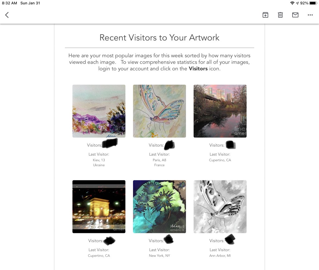 January 31, 2021 – My Most Viewed Images This Week @FineArtAmerica, Watercolors, Austin and&nbsp;Paris