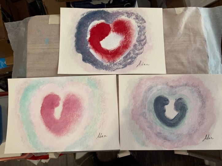 6x9 acrylic Hearts in-progress 01.21.21 ©Felipe Adan Lerma