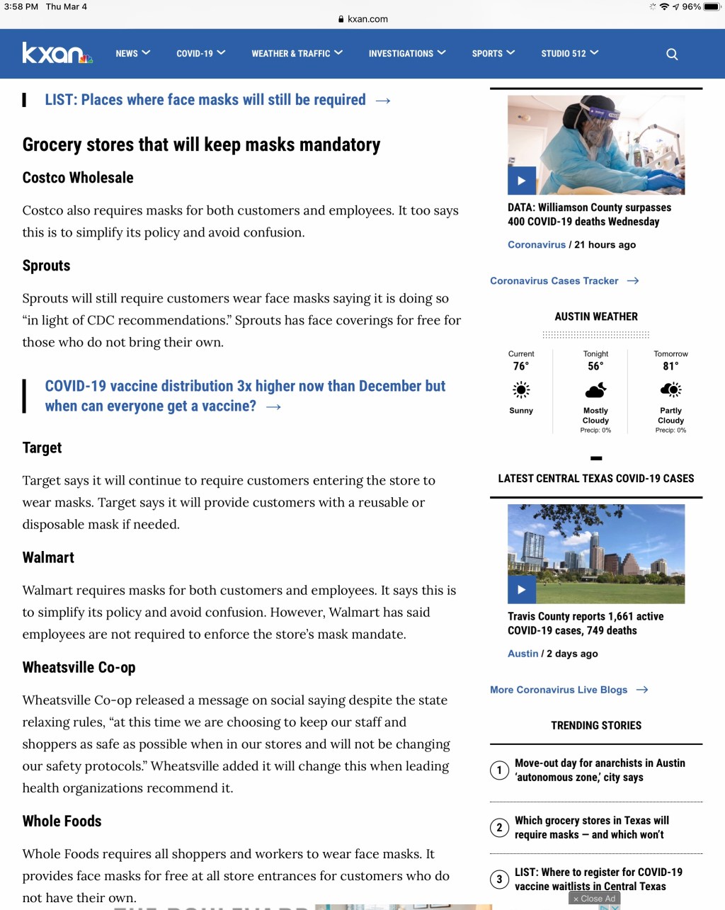 March 04, 2021 – Masks in Grocery Stores in Austin – Back to Mask/Mass&nbsp;Confusion