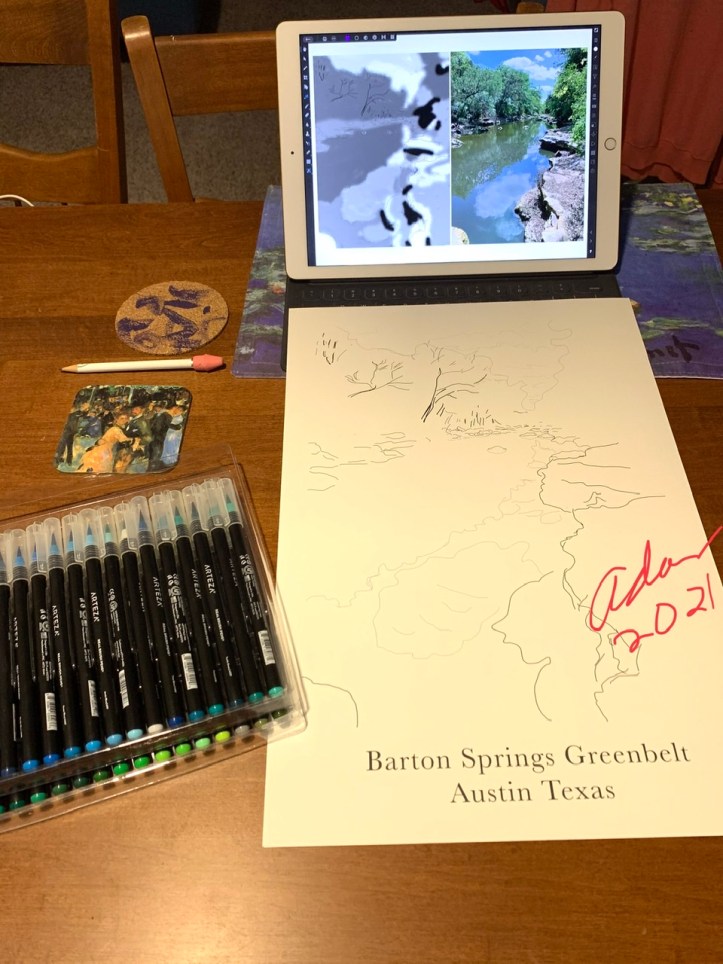 Barton Spring Greenbelt Poster line art template ©Felipe Adan Lerma