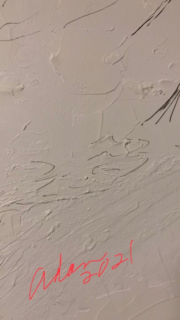 Detail, New mixed media 25x40 inch stretched canvas Barton Creek Greenbelt work in progress ©Felipe Adan Lerma