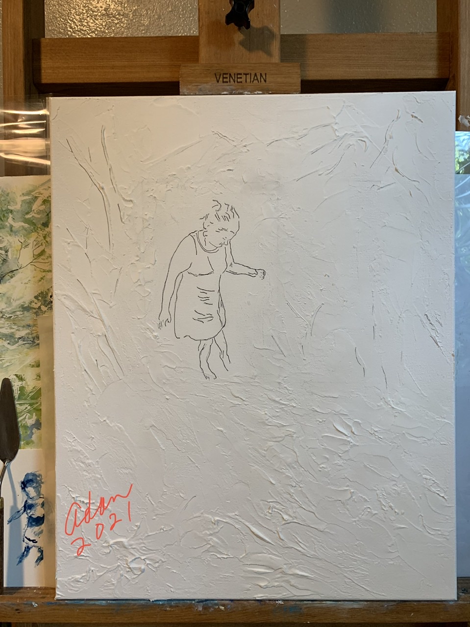 July 31, 2021 – Prepping a New 16×20 Acrylic, Working Title : Testing the Water