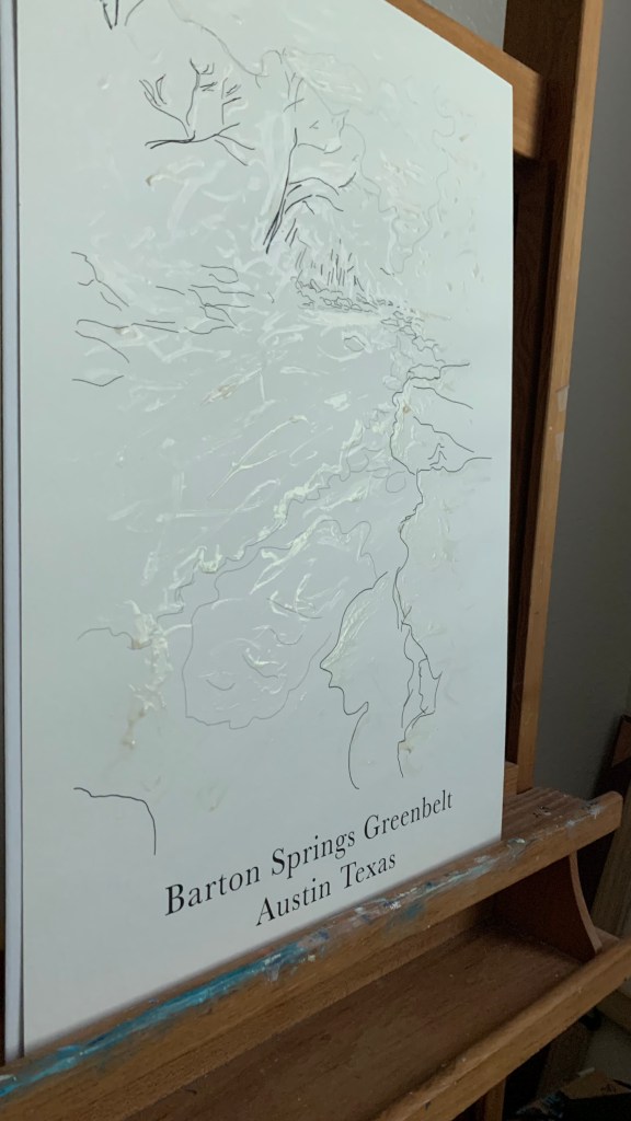 Masking fluid on Barton Springs Greenbelt line art poster Β©Felipe Adan Lerma