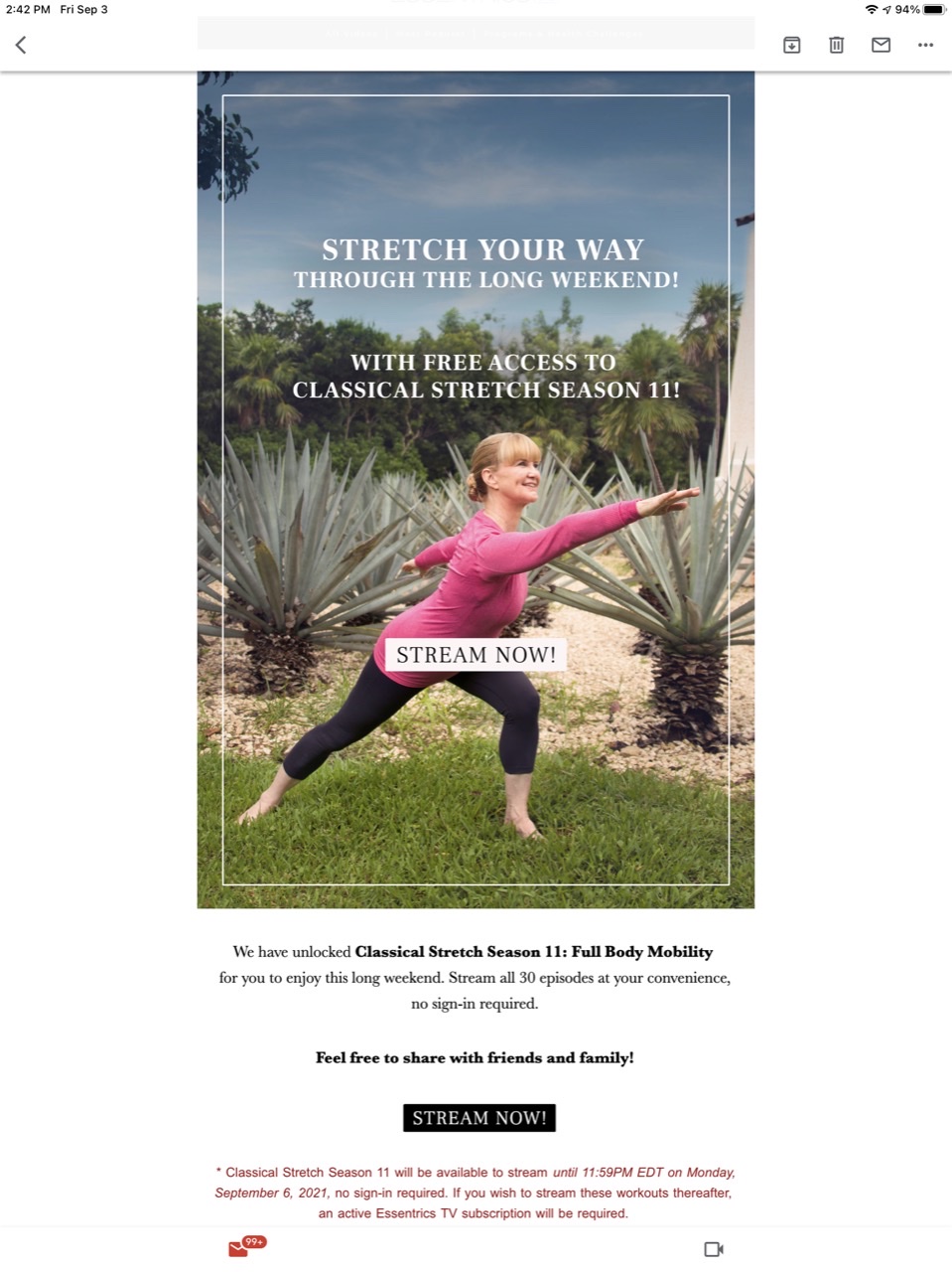 September 04, 2021 – FREE Access Labor Day Weekend Offer via Essentrics by Miranda&nbsp;Esmonde-White