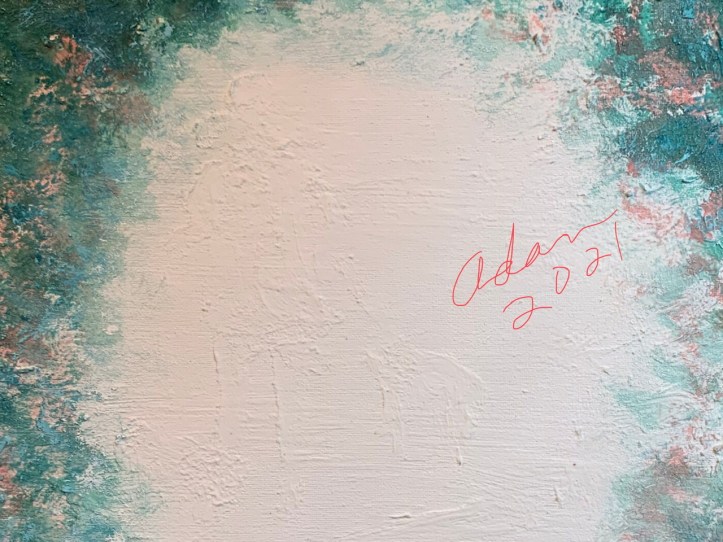 Detail, Acrylic over watercolor over light molding paste (possible title, Holiday Walk) ©Felipe Adan Lerma