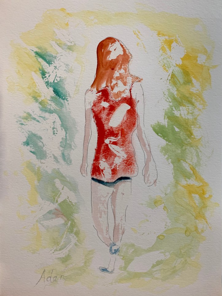 Walking in Dapopled Light Study 1 ©Felipe Adan Lerma, 9x12 watercolor on paper Sept 2021 https://felipeadan-lerma.pixels.com/featured/walking-in-dappled-light-study-1-felipe-adan-lerma.html