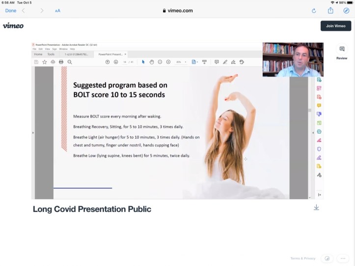 Long Covid Presentation 2021 with Patrick McKeown - Practical Breathing Exercises for Long Covid https://youtu.be/FkC1Y9GYy1s