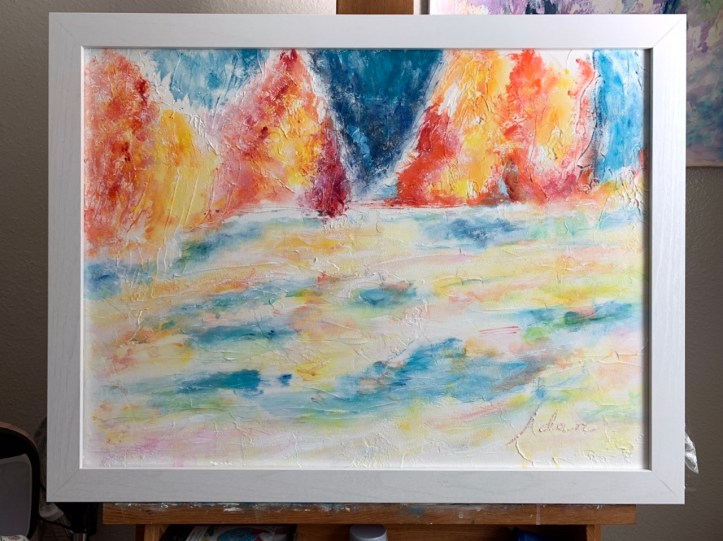 Autumn Passage, white frame ©Felipe Adan Lerma 18x24 acrylic on light molding paste on canvas, Oct 2021 https://felipeadan-lerma.pixels.com/featured/autumn-passage-felipe-adan-lerma.html