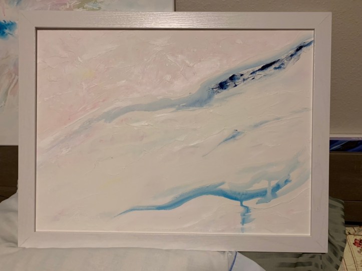 Minimalist Abstract 2 ©Felipe Adan Lerma 18x24 on Light Molding Paste on Canvas, white frame (photo of finished work in-progress)