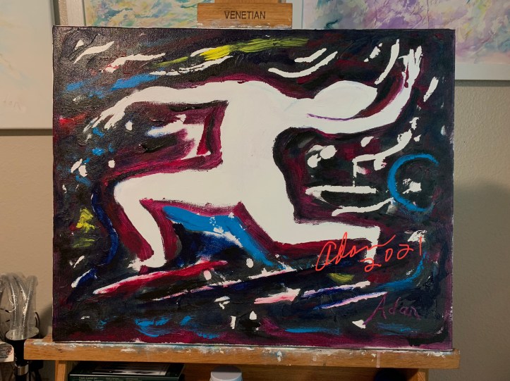 in-progress, Night Dancer ©Felipe Adan Lerma, 2nd & 3rd paint (acrylic) lay-ins (with a coat of soft gel gloss in-beween)