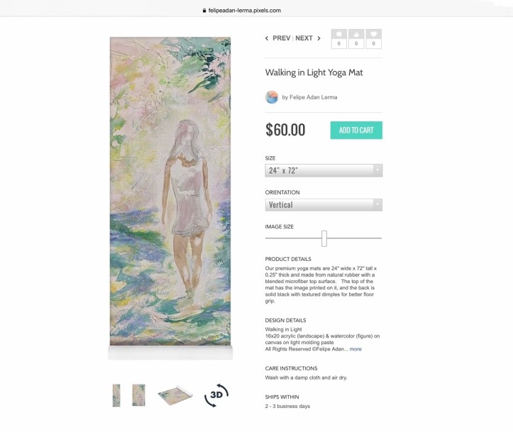 Yoga Mat, Walking in Light ©Felipe Adan Lerma, watercolor figure on acrylic landscape on light molding paste over canvas - https://felipeadan-lerma.pixels.com/featured/walking-in-light-felipe-adan-lerma.html?product=yoga-mat