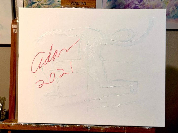 in-progress, Night Dancer ©Felipe Adan Lerma, drawing & light molding paste on figure lay-in