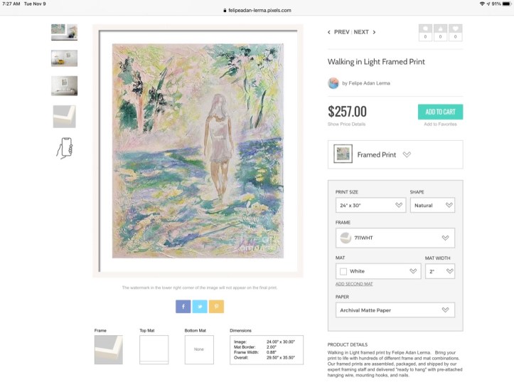 framed, Walking in Light ©Felipe Adan Lerma, watercolor figure on acrylic landscape on light molding paste over canvas - https://felipeadan-lerma.pixels.com/featured/walking-in-light-felipe-adan-lerma.html?product=framed-print