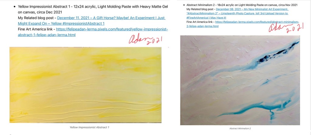 December 20, 2021 – My Most Viewed Image This Past Week @FineArtAmerica, A Rare Tie! – Abstract Minimalism 2 and Yellow Impressionist Abstract&nbsp;1