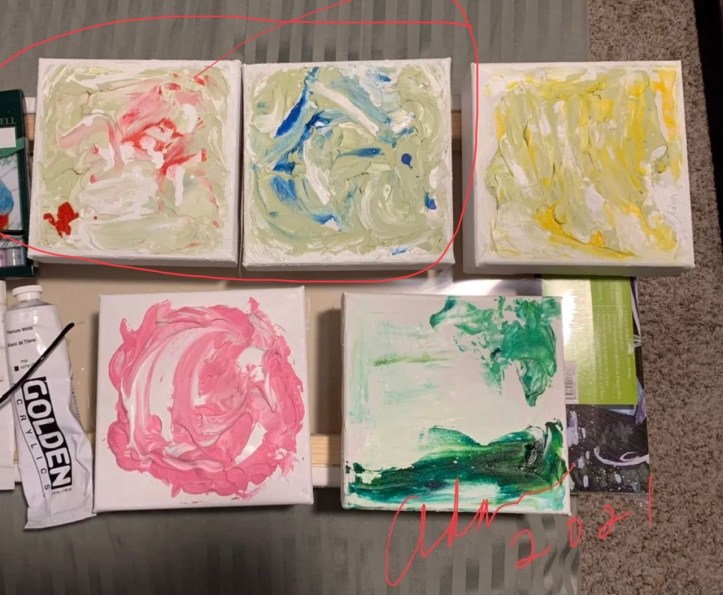 Circled, in-progress 6x6 acrylics I destroyed trying to "improve" them 😊 + 3 that've survived, so far 🙏 ©Felipe Adan Lerma Dec 2021