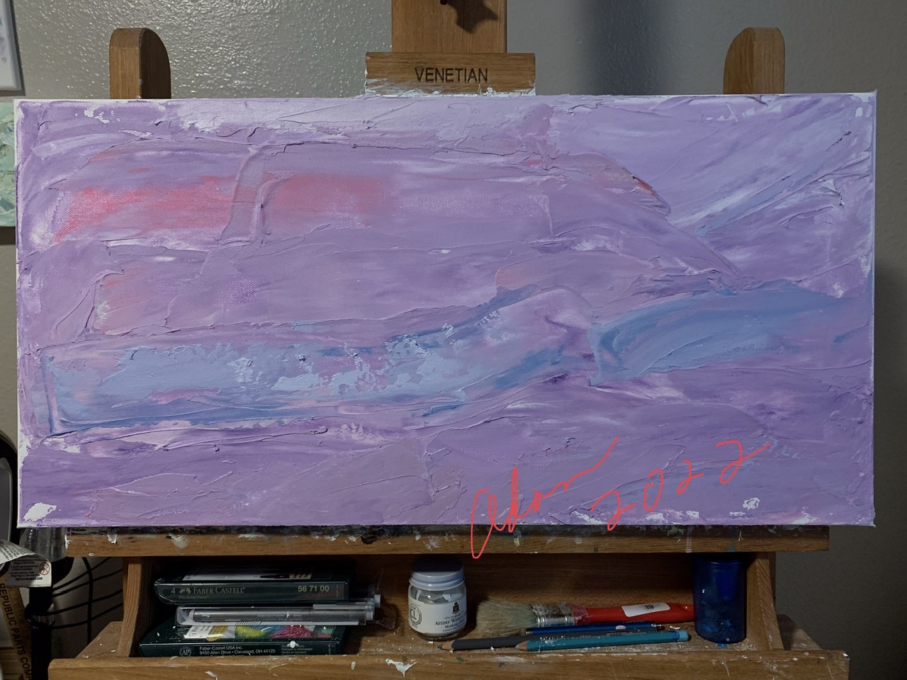 1st lay-in, Violet Impressionist Abstract ( with pink & blue) 1 ©Felipe Adan Lerma, 12x24 gallery wrapped canvas