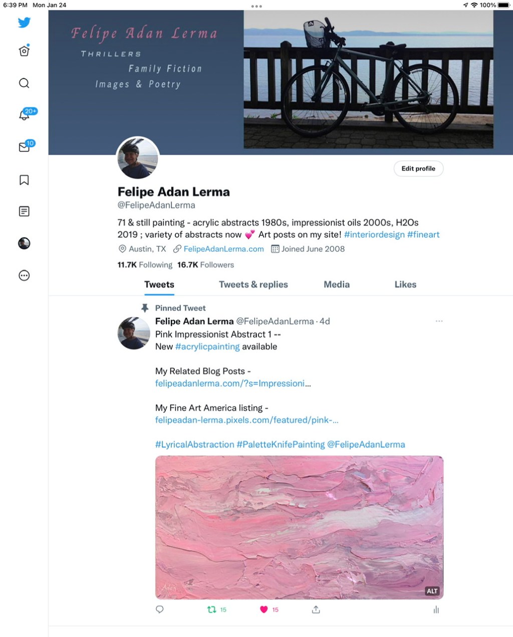 January 29, 2022 – Focussing on Art and Revamping My Social Media Landing Pages Info, Part 2 –&nbsp;#Twitter