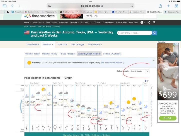 Weather data San Antonio Feb 2022 https://www.timeanddate.com/weather/usa/sanantonio/historic?month=2&year=2022