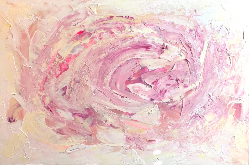 February 18, 2022 – New 24×36 Inch #Acrylic #PaletteKnife #AbstractArt Upload @FineArtAmerica – Pink Cosmic Tunnel