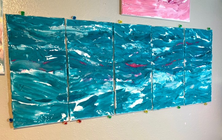 Turquoise Waves March 2022, 20x50 inches, 5 panel polyptych ©Felipe Adan Lerma