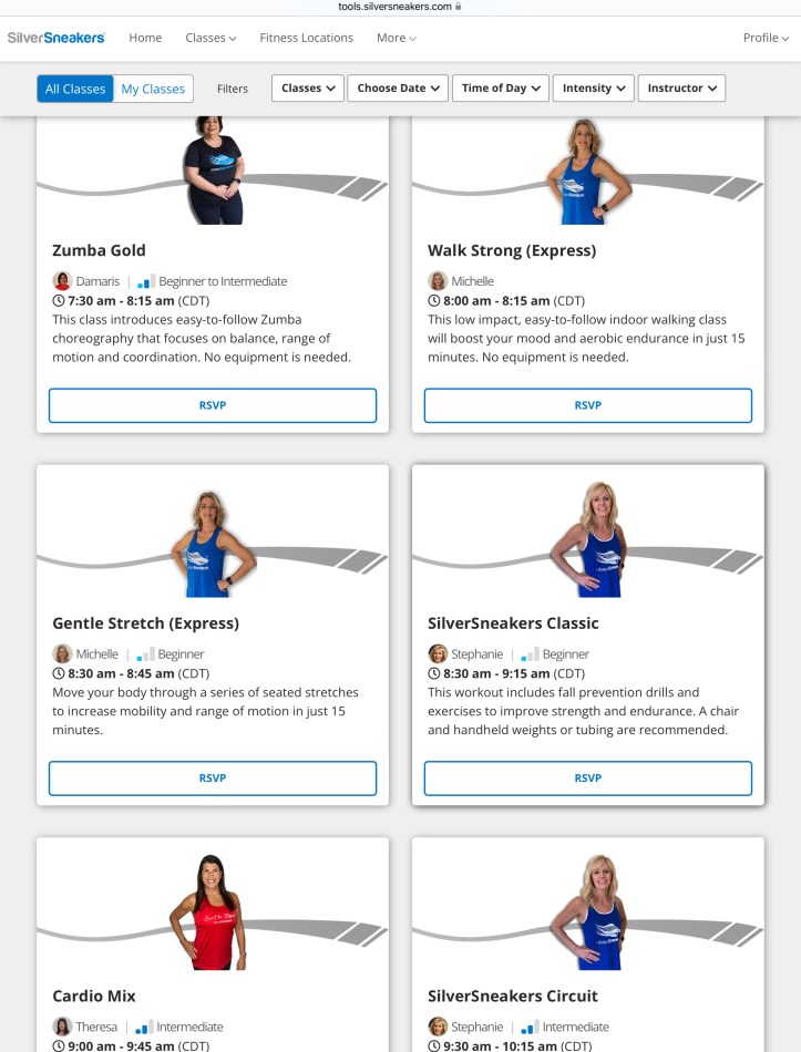 SilverSneakers' Live Online Classes March 2022 https://tools.silversneakers.com/Search/OnlineClasses