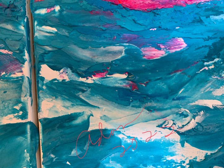 detail, Turquoise Waves March 2022, 20x50 inches, 5 panel polyptych ©Felipe Adan Lerma