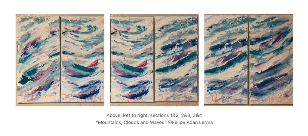 Mountains, Clouds and Waves ©Felipe Adan Lerma circa 2022, comparing side by side panels