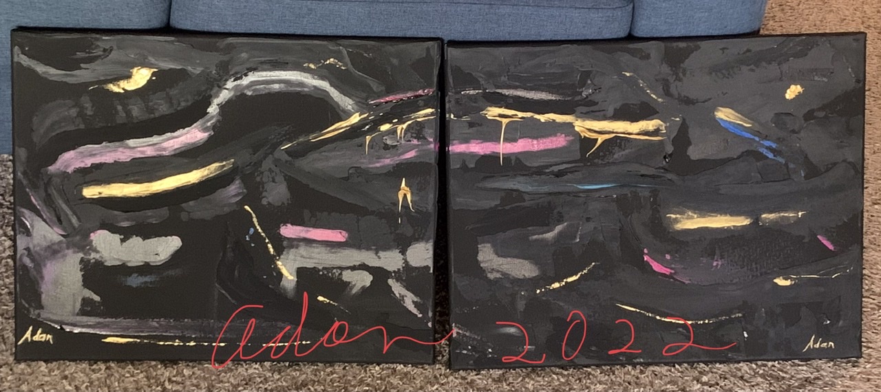 Deep Sleep acrylic diptych April 2022 ©Felipe Adan Lerma, 2 16x20 inch panels