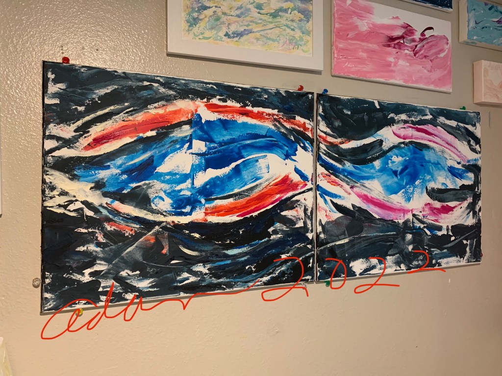 April 29, 2022 – 3rd Lay-in for New #AcrylicDiptych, Formerly Titled “Seeing” and Now Titled “Eyes of the&nbsp;Universe”