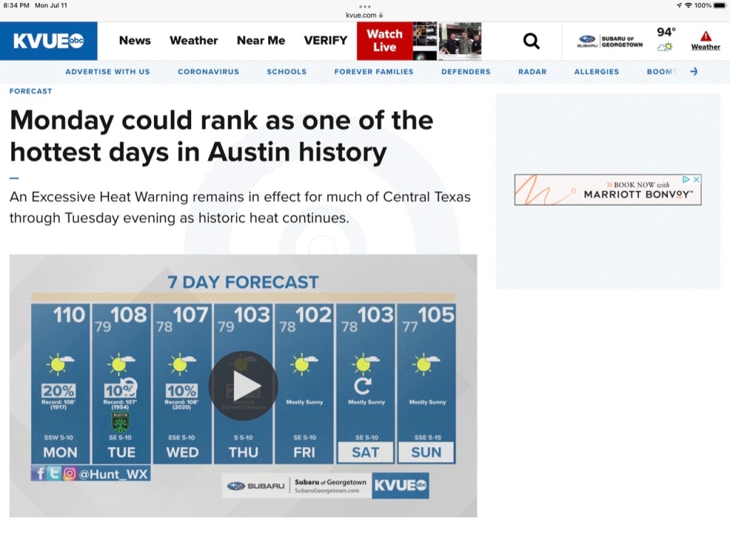 July 11, 2022 – Austin Texas Heat Wave Continues