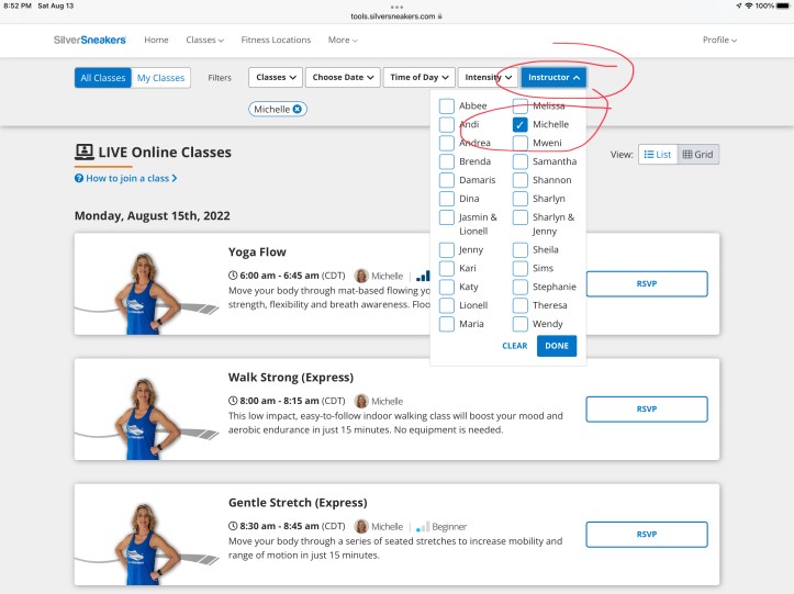 SilverSneakers Yoga and Circuit Classes via Michelle https://tools.silversneakers.com/Search/OnlineClasses
