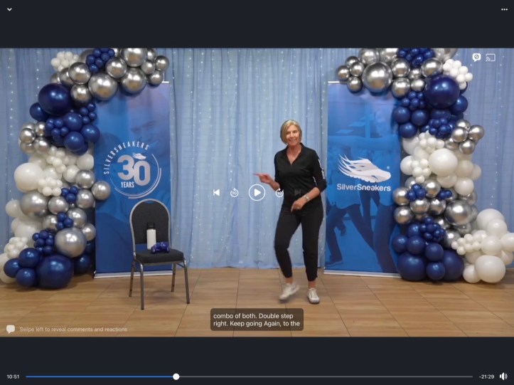 SilverSneakers 30th Anniversary Live Dance / Strength Class, Recorded August 31, 2022 https://www.facebook.com/silversneakers/videos/598079348632618/