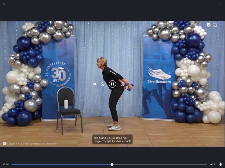 SilverSneakers 30th Anniversary Live Dance / Strength Class, Recorded August 31, 2022 https://www.facebook.com/silversneakers/videos/598079348632618/