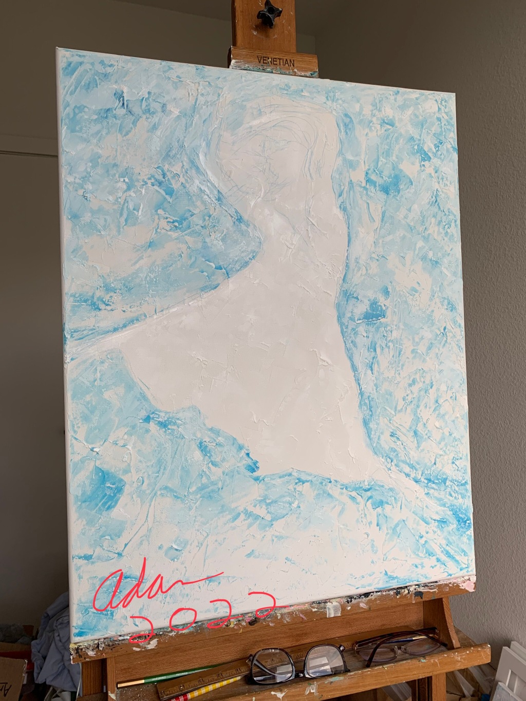 August 21, 2022 – Working Texture and Figures into Compositions I Like, Part 3 : Finally Adding a 2nd Layer to Danseur en Bleu ( formerly Dancing Turquoise )