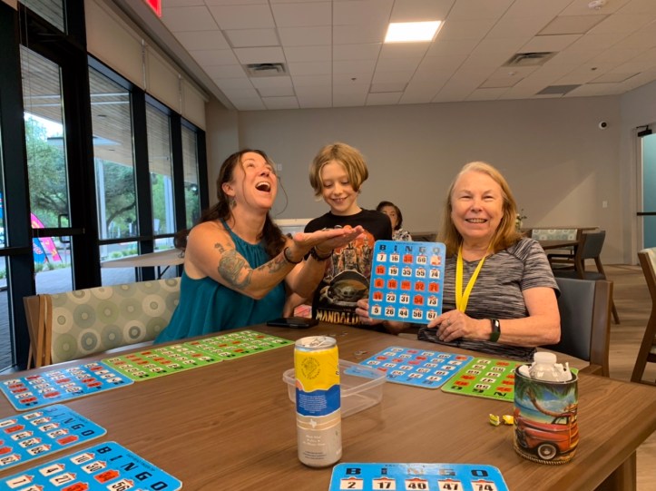 Playing Bingo with family & friends at The LadyBird 55+ community center, Austin Texas August 2022